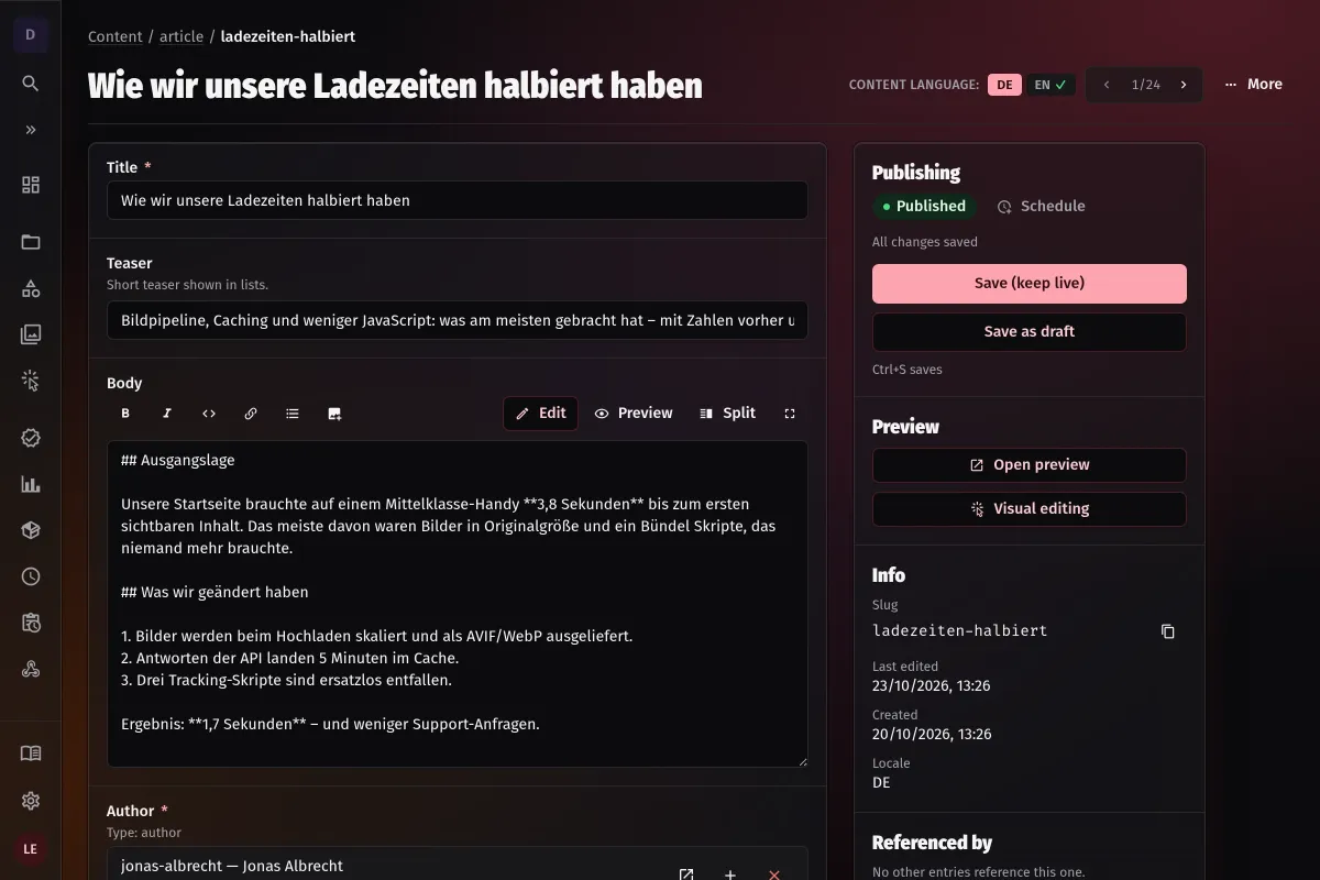 Editor mit lokalisierten Feldern, aus dem Schema erzeugt